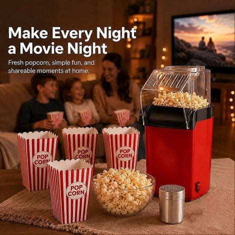 Machine à popcorn à air chaud, machine à popcorn sans huile de 1200 W, avec couvercle doseur, machine à popcorn électrique de 3,5 litres, adaptée aux cinémas (États-Unis). (1/5)