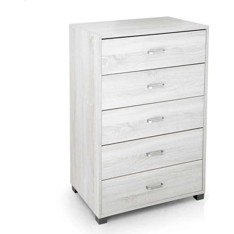 Cassettiera legno 5 cassetti Atena bianco 68x40x101 cm