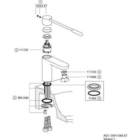 MITIGEUR MONOTROU HEWI AQ1.12M11060 POUR LAVABO, LAQUÉ EN POUDRE (1/2)