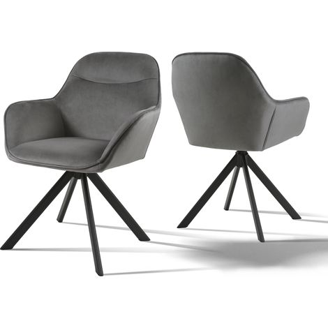 Goeurvant 360° Drehstühle mit weichem Sitz, eleganter, geschwungener Rückenlehne und ergonomischen Armlehnen, stilvoller Komfort für jedes Zimmer - 2er Set - Dunkelgrau
