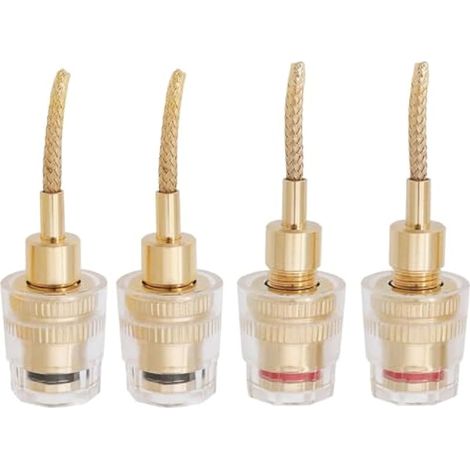 Lot de 4 fiches bananes 2 mm, connecteurs bananes flexibles 4 mm, adaptateurs bananes femelles 2 mm vers multibrins, plaqués or, pour amplificateurs (1/5)