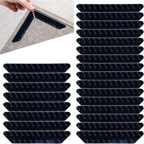 24Pièces Anti Derapant Tapis,Rug Grippers,Antiderapant Autocollants de Tapis,Réutilisable et Lavable Tapis Antidérapant,pour Planchers de Bois Franc,Carpettes et Tapis,Noir,130 x 25mm (1/5)