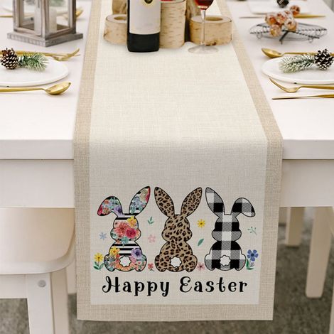 Runner De Table - Coton Et Lin - 33 X 178 Cm - Pour Décoration De Fête De Pâques - Rectangulaire - 1 Pièce (1/5)