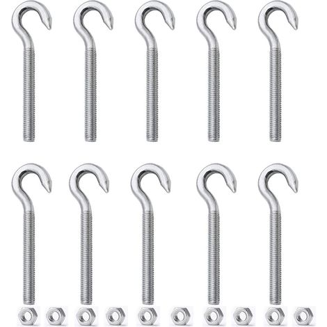 10 Pièces M6 Crochet Boulon Anneau à Vis Crochet avec 10 Noix Haute Dureté Crochet 304 Acier Inoxydable Vis Crochet pour Une Utilisation Extérieure et Intérieure (1/5)