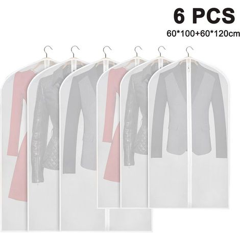 Housses vêtements antimites transparentes respirantes PEVA (lot de 6), fermeture éclair longue (1/4)