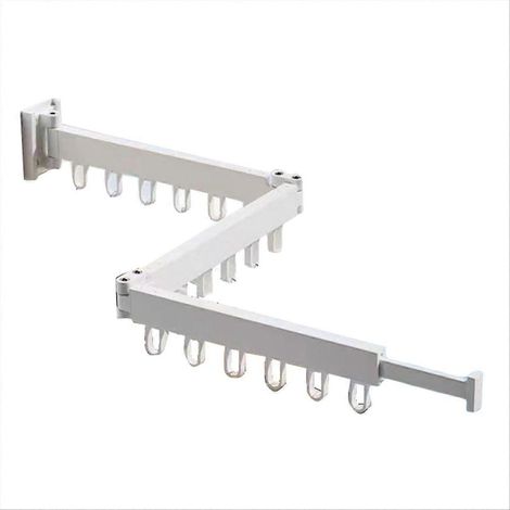 Étendoir à linge pliable et rétractable, fixation murale, pour intérieur et extérieur, 3 volets avec 18 anneaux en aluminium, A (1/5)