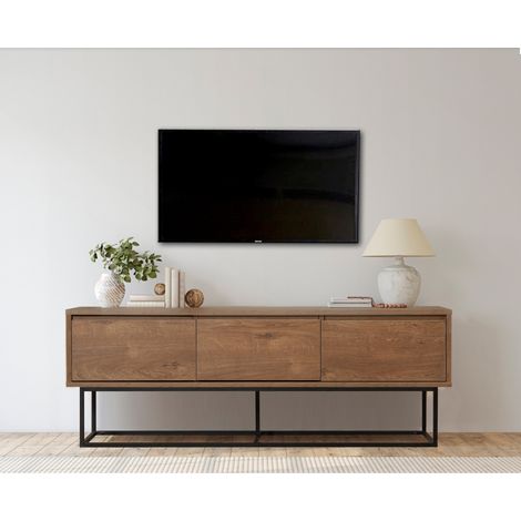 TV-Möbel Milo Walnuss Schwarz Melamin 140x50x40 cm