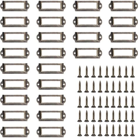 50 étiquettes métalliques pour boîtes (60 × 24 mm, bronze) – étiquettes cadres robustes avec poignée nominative, idéales pour bureaux, bibliothèques et classement professionnel