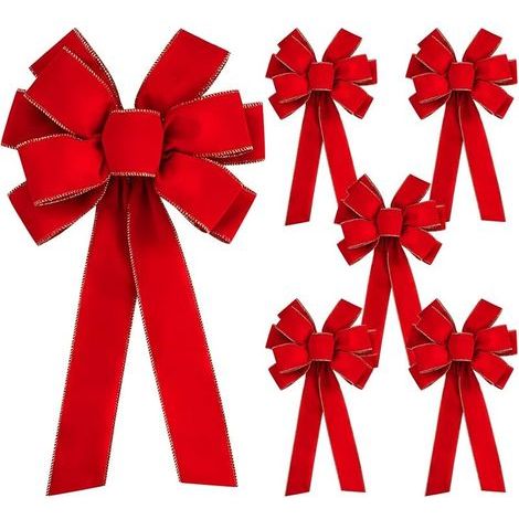 6 Piezas Lazo Rojo Grande de Navidad - 78 x 27cm Lazo para Puerta Navideño - Lazo Rojo Grande de Navidad Exterior para Decoración de Puerta Principal, Chimenea, Corona de Adviento, Árbol de Navidad, M (1/5)