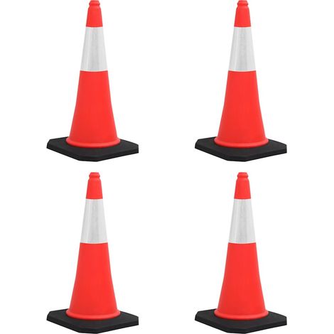 4 cônes de signalisation réfléchissants 75 cm en PEHD avec base lourde rouge blanc noir - PANGIVO (1/5)