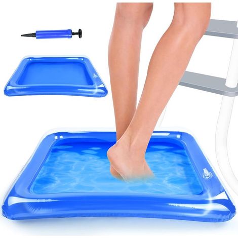 Bain de Pieds Gonflable, 60 x 45 CM Pediluve Gonflable, Bassin Pédiluve pour Piscine PVC Bleu, avec Pompe, pour Échelle D'Entrée de Piscine, Spa, Accessoires pour Hors Sol (1/5)