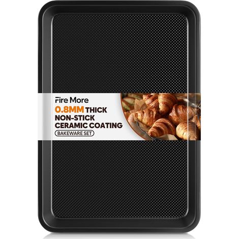 Plaque de Cuisson Four en Acier au Carbone, 32,6 x 22,8 x 2,5 cm Plaques à Pâtisserie avec Revêtement Antiadhésif, Lave-Vaisselle Compatible (1/5)