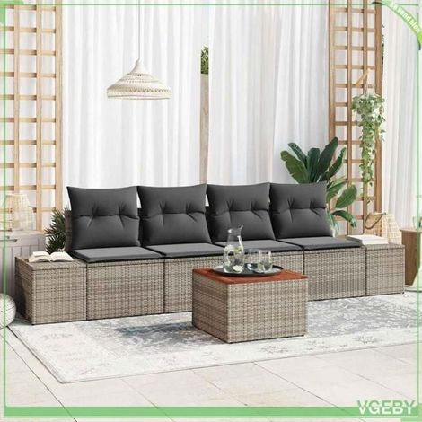 Ensemble de canapé de jardin - FAFEICY - Modulaire - Gris - Poly rattan anti-UV - Coussins imperméables (1/5)