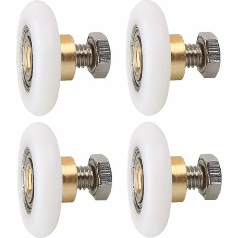 Juego de 4 rodillos para puerta de ducha, 23 mm – Nylon y mandril de cobre – Para rieles deslizantes – Fácil instalación – Crezuo