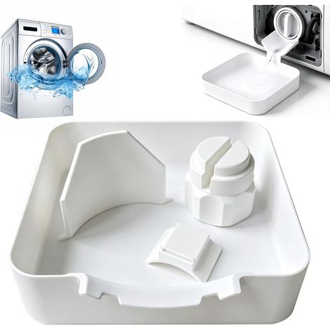 Bac de récupération de machine à laver 4 pièces avec 2 plaques de vidange + écrou, anti-fuite pour chargement avant, blanc (1/5)