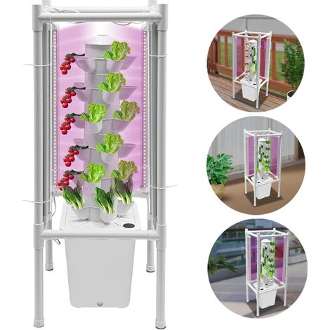 Kit di coltivazione idroponica a 6 livelli con 30 vasi per la coltivazione indoor con luci LED per erbe aromatiche, giardinaggio domestico - Bianco