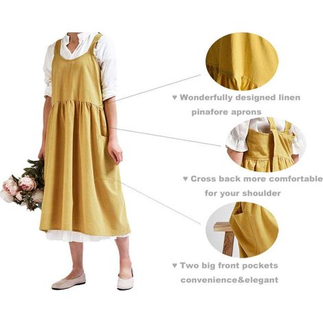 Küchenschürze für Damen mit 2 Vordertaschen, aus Baumwolle und Leinen, ideal für Cafés, Floristen und den Hausgebrauch. (1/5)