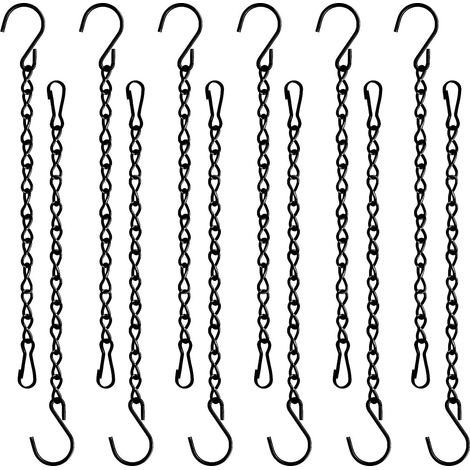 Filiyano-Lot de 12 chaînes de suspension en métal noir, 24 cm, avec crochets en S, robustes, pour panneaux publicitaires, plaques de porte, cages à (1/5)
