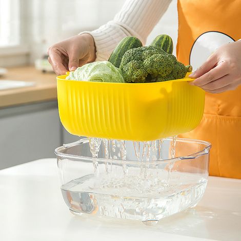 Doppellagiges Küchensieb mit niedlicher kleiner gelber Ente, dickes und sicheres, herausnehmbares Sieb für die Küche, große Größe. (1/5)