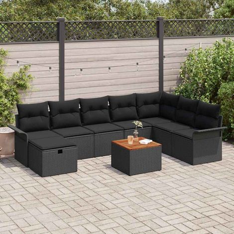 Teenpull – Gartensofa-set 9 Stk. Schwarz Poly-Rattan (1/5)