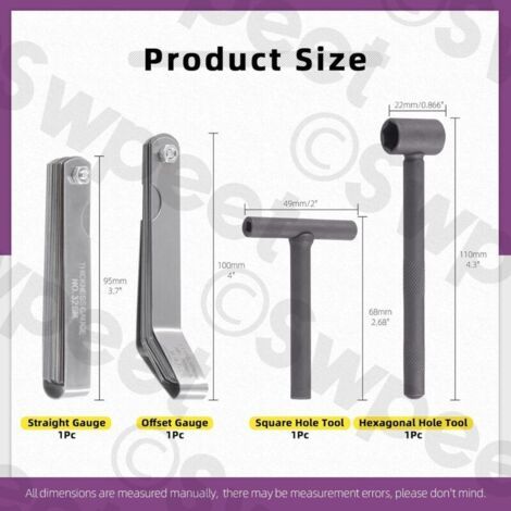 Lot de 4 outils de réglage pour valves de moteur de moto, avec outil de trou carré, outil de trou hexagonal, jauge d'épaisseur droite et jauge d'épaisseur offset