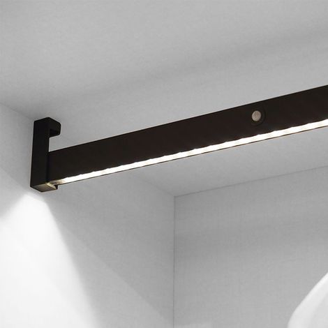 EMUCA Barre de penderie pour armoire Castor - LED détecteur de mouvement, A 858 mm, Anodisé mat