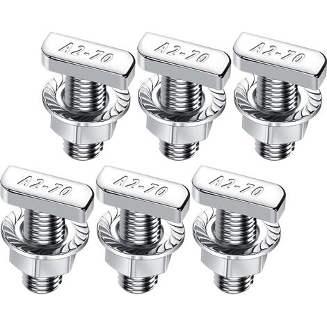 Lot de 6 vis à tête marteau M8 x 20 en acier inoxydable A2-70, 6 vis à tête marteau avec écrous à dents de blocage, écrous à bride, vis à double filetage M6 pour rail de montage solaire PV, serre et (1/5)