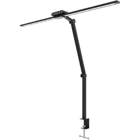 Lampe de bureau double tête avec pince, bras long, intensité variable, 24 V, ultra-lumineuse, à variation automatique, type lampe d'architecte, prise US. (1/5)