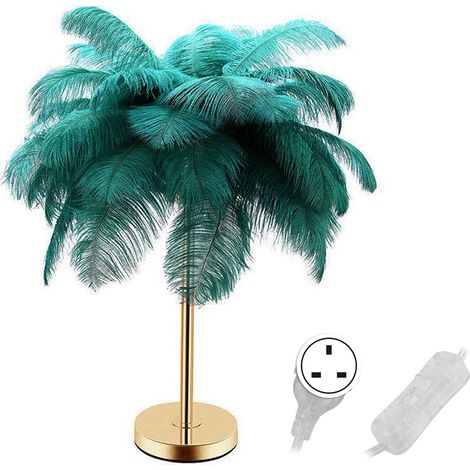 Applique de table en plumes d'autruche G4, lampe de chevet décorative vert foncé pour chambre, mariage, salon, prise UK 230V