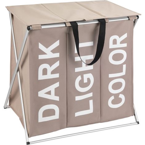 WENKO Portabiancheria Trio Top taupe - Cesto portabiancheria Capacità: 118 l, Poliestere, 57 x 57 x 38 cm, Tortora (1/5)