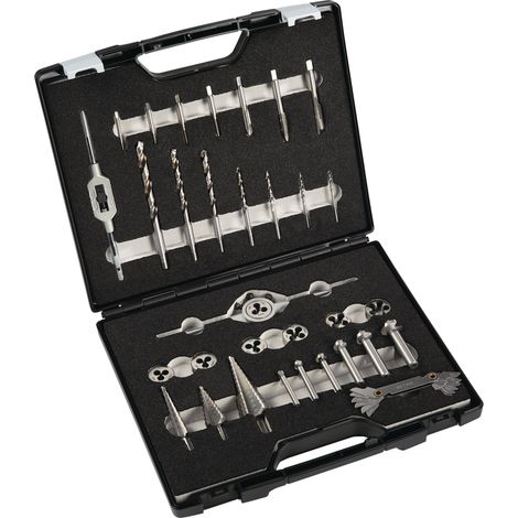 Juego de metalistería M3-M12 33 pzs. HSS estuche de plástico TECWERK (1/2)