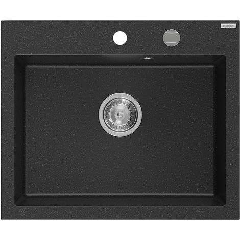 Mexen Elix évier en granit 1 bac 600 x 500 mm, noir/métallisé argent, siphon chromé - 6525601005-73 (1/5)