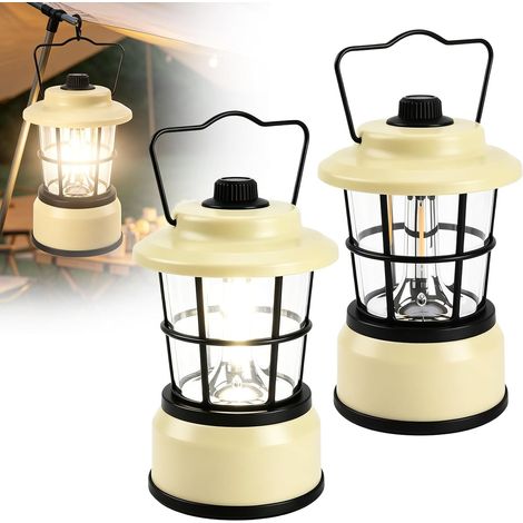 Lanterne Camping LED - Lot de 2 - Vintage IP44 - Lumière Réglable - Pour Extérieur et Urgence - Noir et Blanc (1/5)