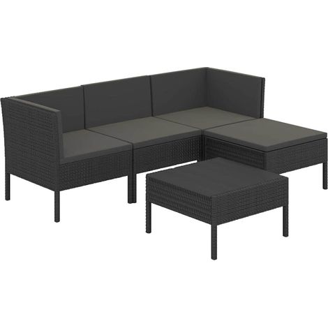 Maison Exclusive - Set Divani da Giardino 5 pz con Cuscini in Polyrattan Nero (1/5)