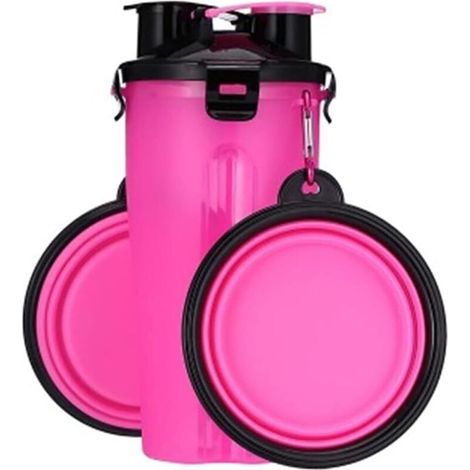 Botella de agua portátil 2 en 1 para mascotas con 2 cuencos plegables. (1/5)