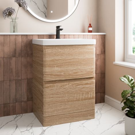 Wood Effect Bathroom Furniture Vanity Unit with Basin Sink Cabinet Storage 600mm (1/5)