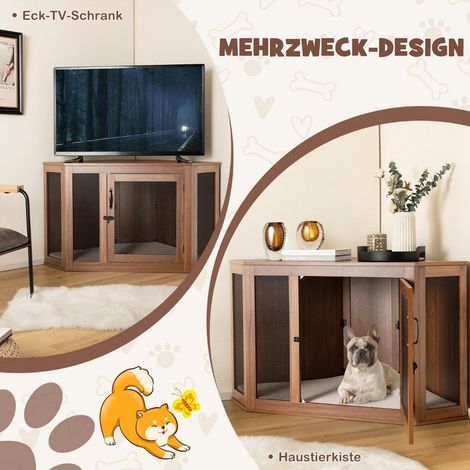 Eck haustierkiste hundezwinger endtisch mit gittertur kissen 114 x 59 x 67 cm braun