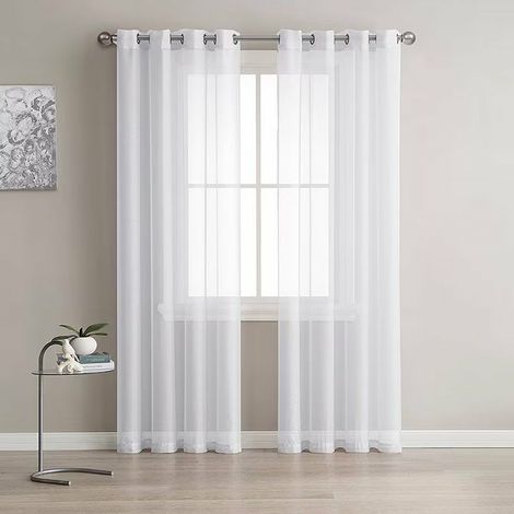 Lot de 2 rideaux translucides effet lin blanc 140x215 cm – Pour salons et chambres modernes – Légers et respirants pour lumière douce (1/3)