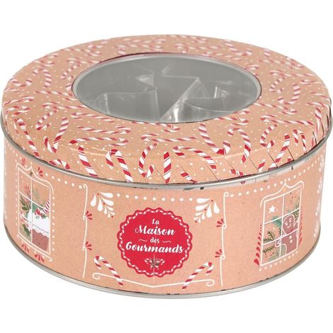Coffret boite métallique ronde avec 10 emporte-pièces à pâtisserie