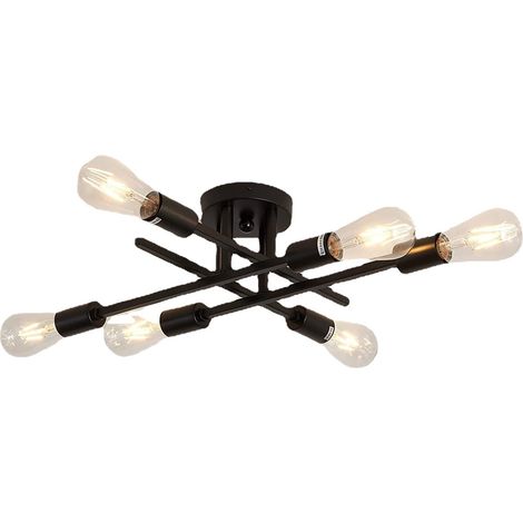 Plafonnier Industrielle Vintage 4 Lampes en Métal, Rétro Lampe de Plafond Suspension 4 Lampes Lustres Noir pour Salon Chambre Cuisine Restaurant E27 (sans Ampoule) (1/5)