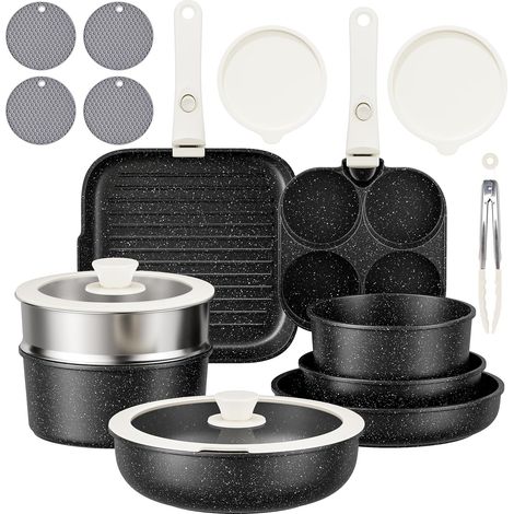 Induction Cookware with Detachable Handles, Non-Stick Pan and Saucepan Sets with Lids, Frying Pan PFOA Free Grill Pans, Steak Pan, Omelette Pans (1/5)