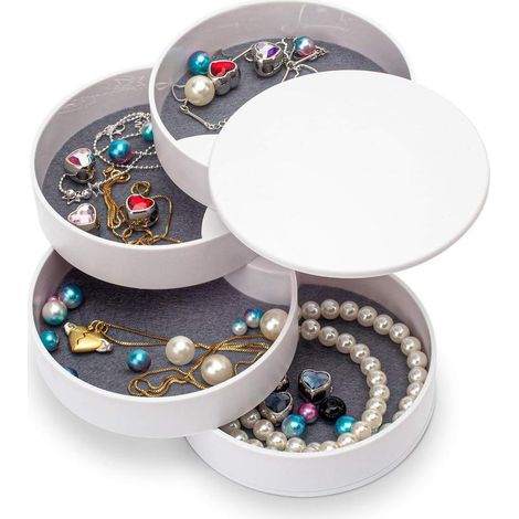 (Blanc) Organisateur de Bijoux, Petite Boîte à Bijoux Boucle D'oreille Support pour Femmes, Bijoux Boîte de Rangement 5 Couches Rotatif Bijoux Accessoires Plateau de Rangement Avec Couvercle (1/5)