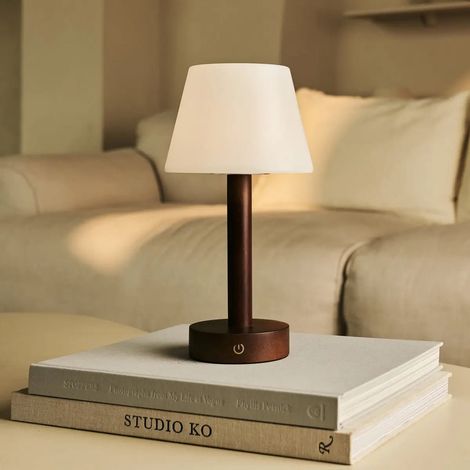 Lampe de table rechargeable sans fil en bois marron foncé LED tactile Ø 15 x 28 cm - PANGIVO (1/5)