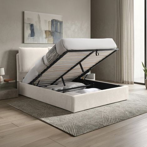 ZYRA Lit double en tissu beige avec coffre 180x200 cm (1/5)