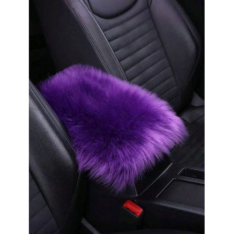 Coussin d'appuie-bras en velours pelucheux, coussin de console centrale doux, universel pour voiture, SUV et camion, antidérapant, chaud pour l'hiver, couleur violette (1/5)