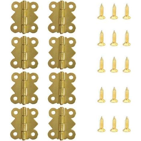 Bisagras para muebles, 50 mini bisagras mariposa, bisagras retro de latón con 200 tornillos de repuesto (20 x 17 mm). (1/4)