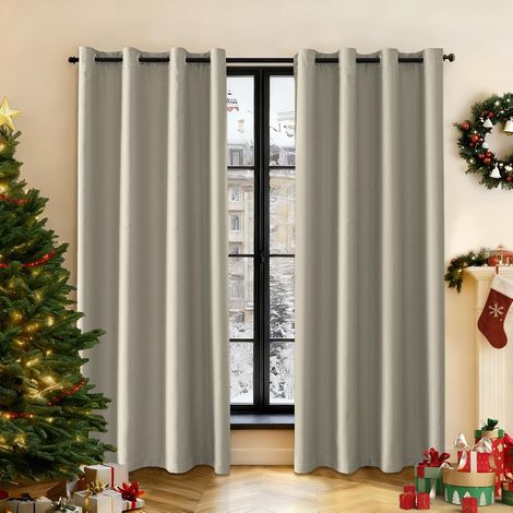 Set of 2 Blackout Curtain, 140 x 280 cm, Waterproof Outdoor Curtain, Thermal Insulating Curtain, Anti-Warm Interiors, Phonic Curtain, Noise Proof, Modern Living Room, Bedroom, Home, Beige (1/5)