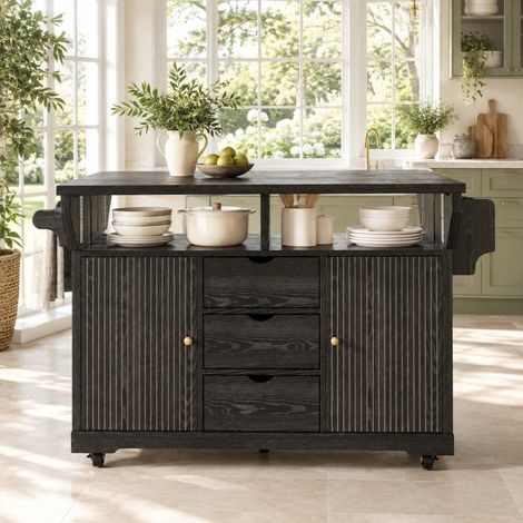 Mobile da cucina con prolunghe pieghevoli, 95 cm, nero OKMYHOME (1/5)