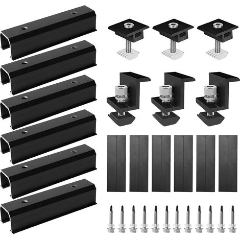 Kit de Support pour Panneau Solaire 12 cm, Rail de Montage Photovoltaïque en U Noir, Fixation pour Toit en Tuiles et Toit Plat, Support de Panneau Solaire en Aluminium (1/5)