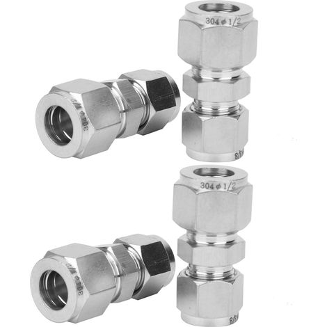 4 raccords à compression en acier inoxydable, adaptateurs de tube à double virole droite pour tuyau (Ф3/8-Ф1/2) (1/5)